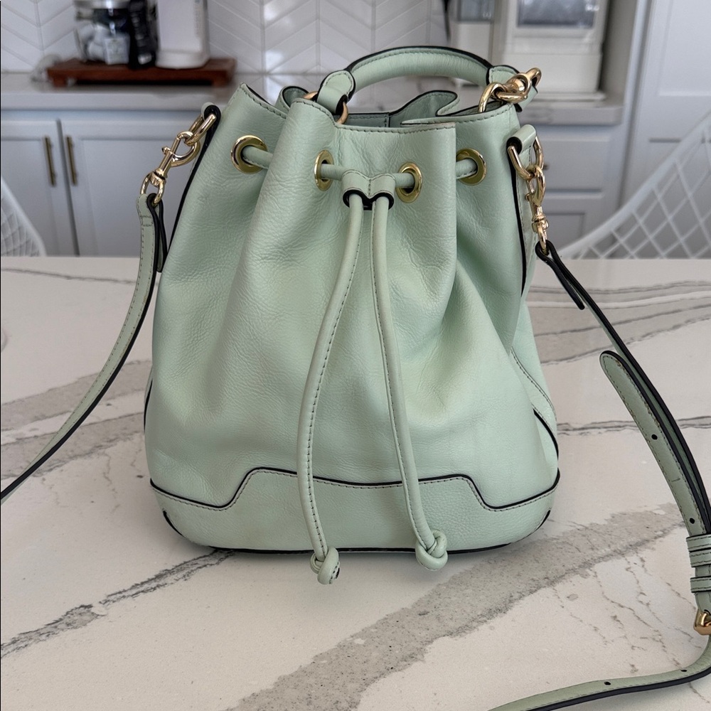Rebecca Minkoff |. Pure Leather Women's Mint Green Leather Drawstring Bucket Bag